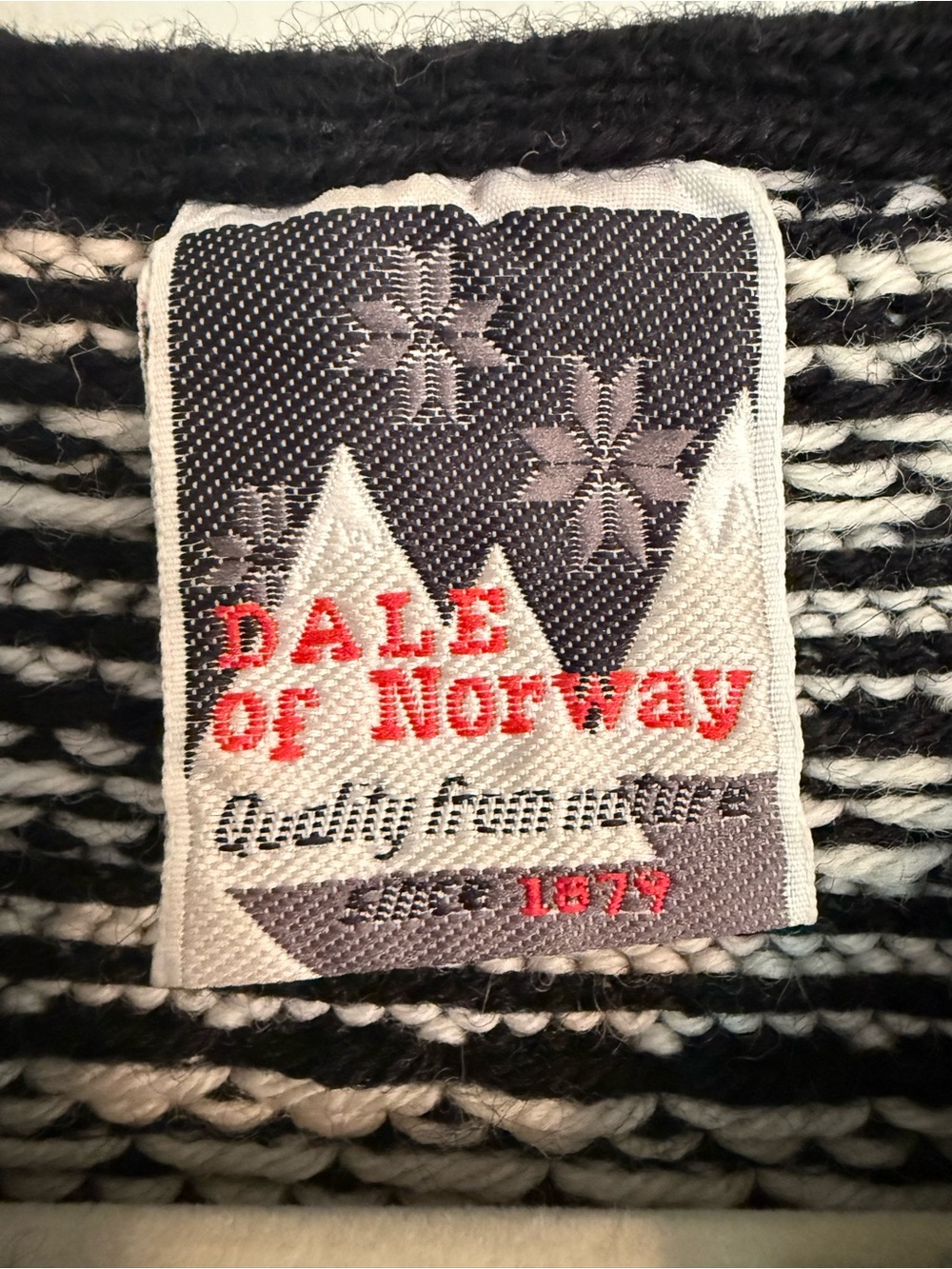 Dale of Norway Black & White Nordic V-Neck Sweater with Red Green Blue Trim - Picture 2 of 9